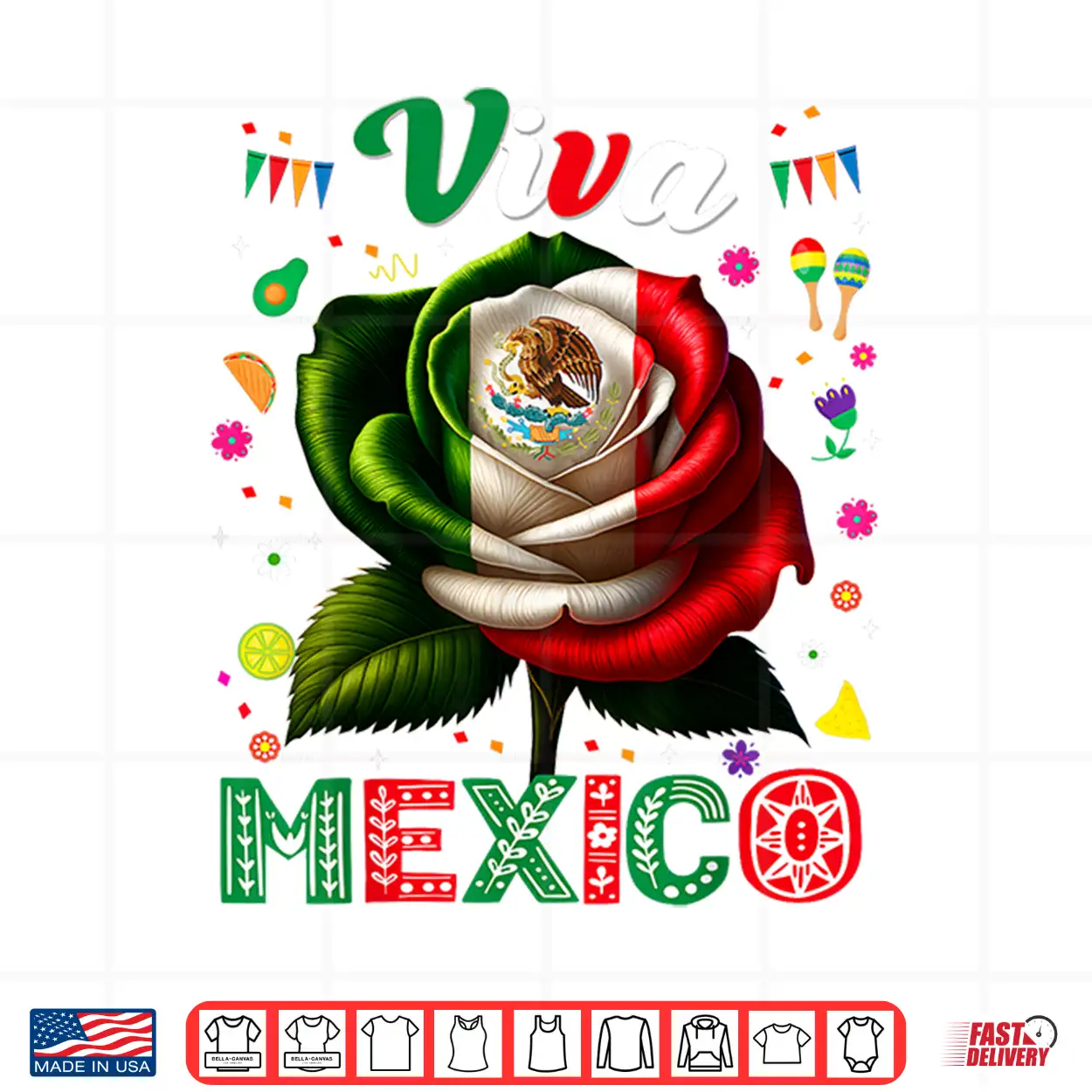 Viva Mexico Flag Rose Flower Independence Day Men Women Kids Shirt Viva Mexico Flag Rose Flower Independence Day Men Women Kids Shirt
