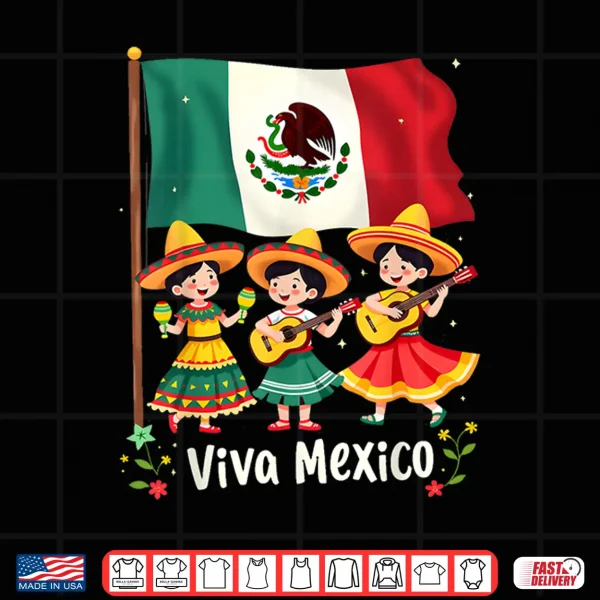 Design Viva Mexico Mexican Independence Day Guitar Girls Mexico Shirt
