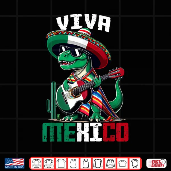 Design Viva Mexico Shirts Kids Boys Toddler Funny Dinosaur Guitar Shirt