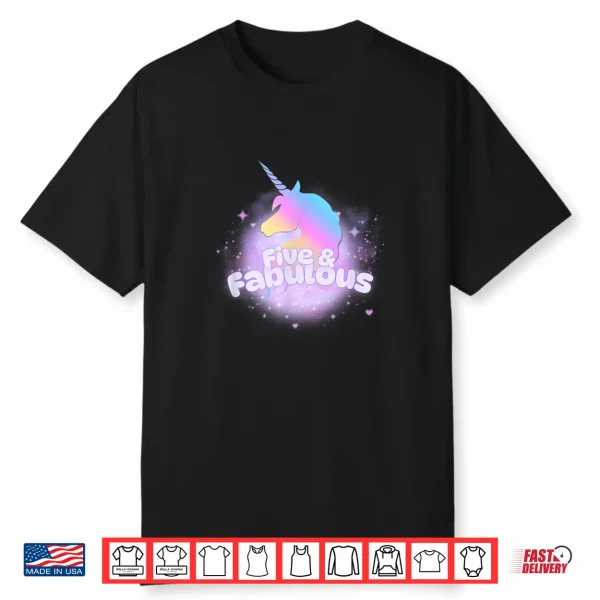 Five And Fabulous Pastel Rainbow Mystical Unicorn Birthday Shirt
