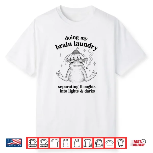 Funny Mental Health Humor Retro Frog Doing My Brain Laundry Shirt