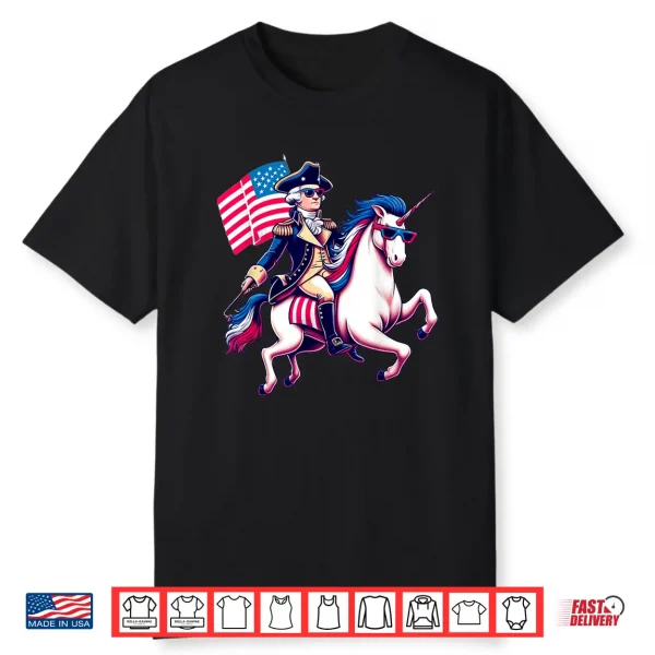 George Washington Riding A Unicorn 4Th Of July Vintage Kids Shirt