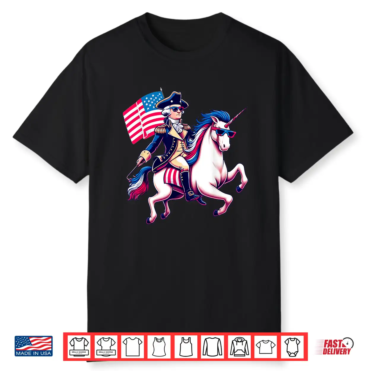 George Washington Riding A Unicorn 4Th Of July Vintage Kids Shirt