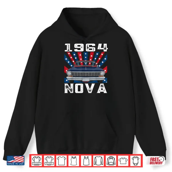 Hoodie 1964 64 Nova Silhouette Muscle Car American Flag Shirt