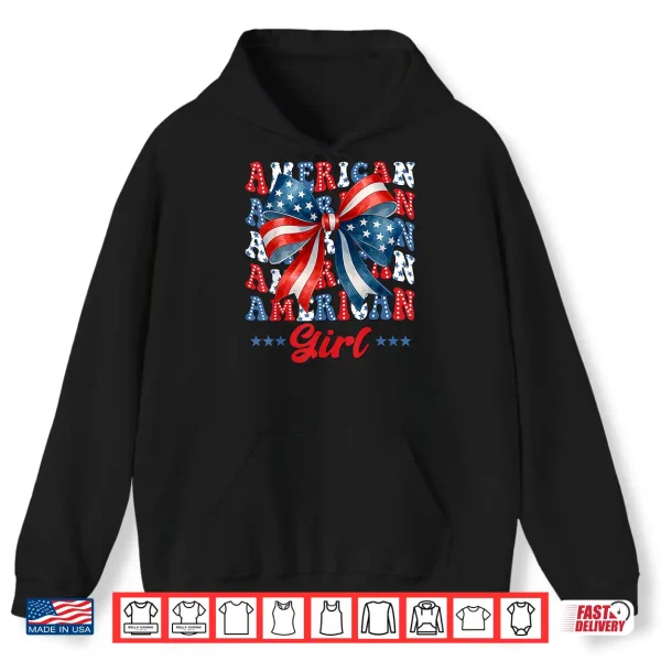 Hoodie 4th Of July American Girl Coquette USA Flag Patriotic Kids Shirt
