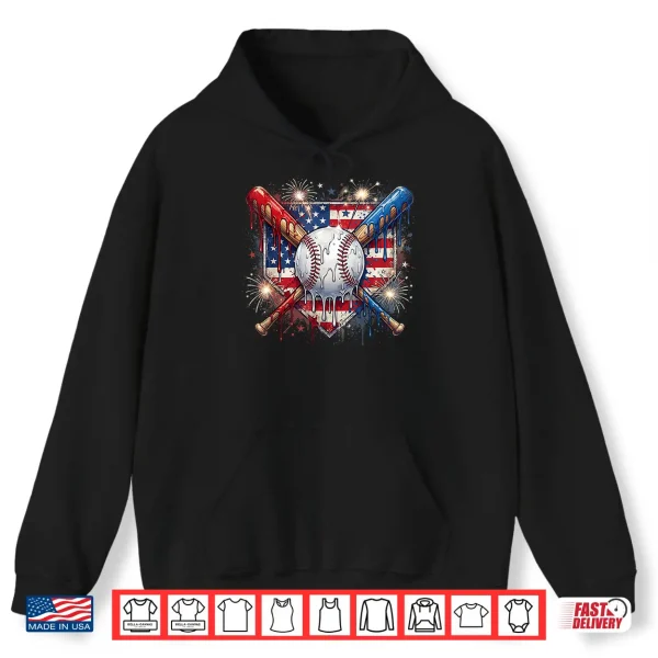 Hoodie 4th of July Baseball Drip Ice Cream Patriotic American Flag Shirt