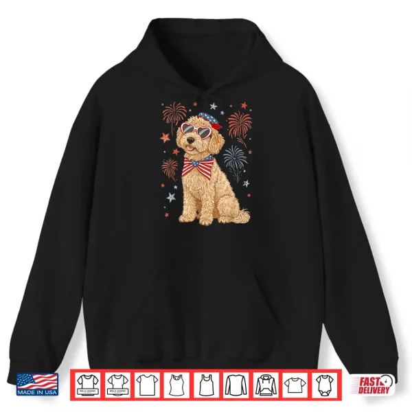 Hoodie 4th of July Patriotic Goldendoodle Coquette Bow USA Flag Shirt