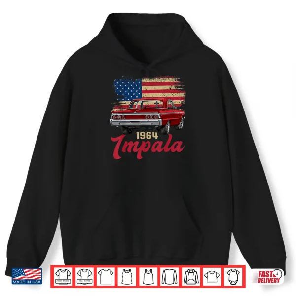 Hoodie American Flag Sixty Four Impala Old School Muscle Car Shirt