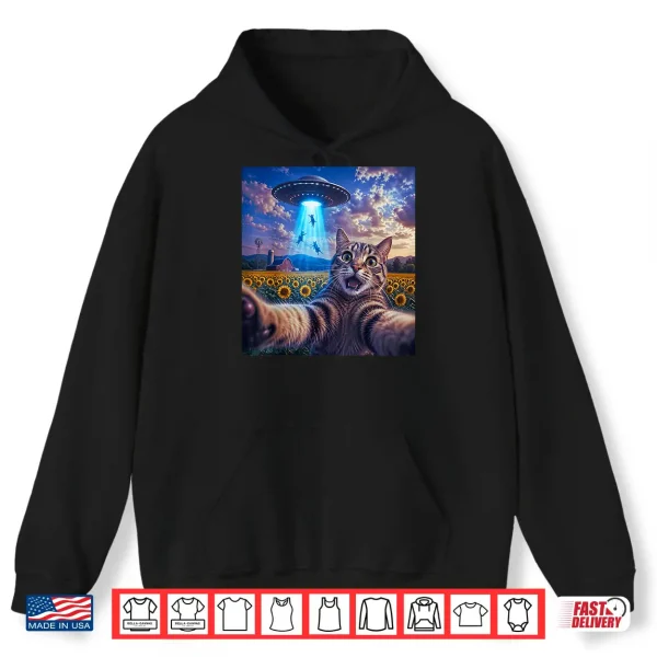 Hoodie Cat Selfie with Alien UFO Funny Cat Gifts for Men Women Kid Shirt