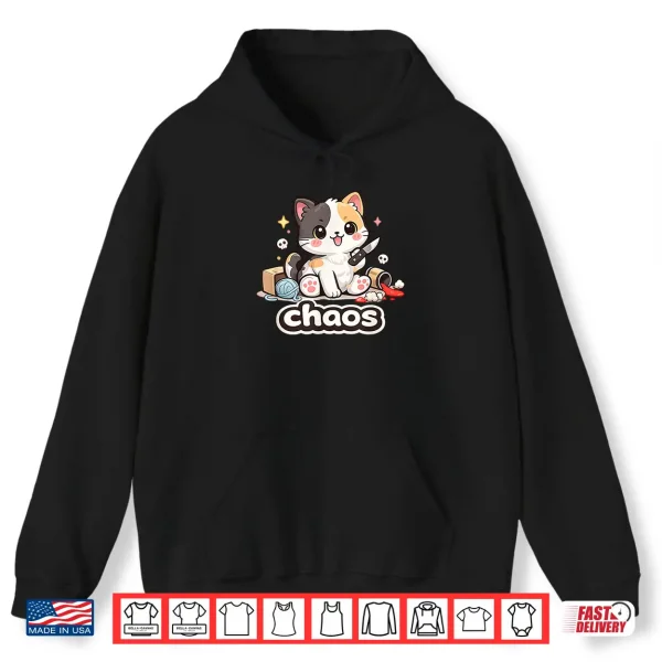 Hoodie Chaos Cat Kawaii Cute Funny Knife Kitty Meme Shirt