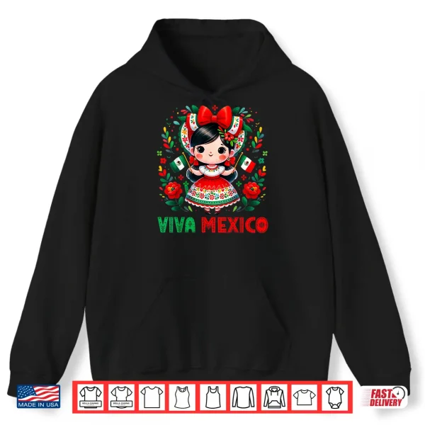 Hoodie Cute Viva Mexico Girl Mexican independence day Kids Toddler Shirt