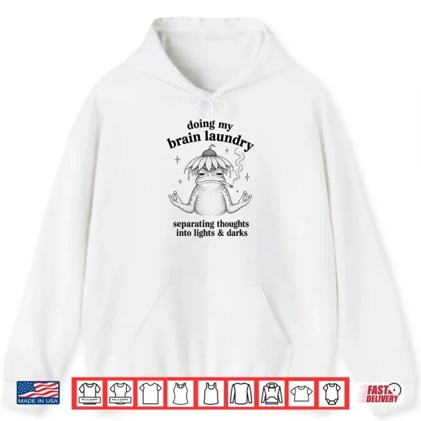 Hoodie Funny Mental Health Humor Retro Frog Doing My Brain Laundry Shirt