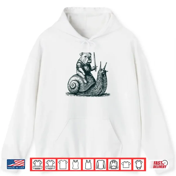 Hoodie Medieval Bulldog Knight Riding Snail Vintage Funny Dog Meme Shirt