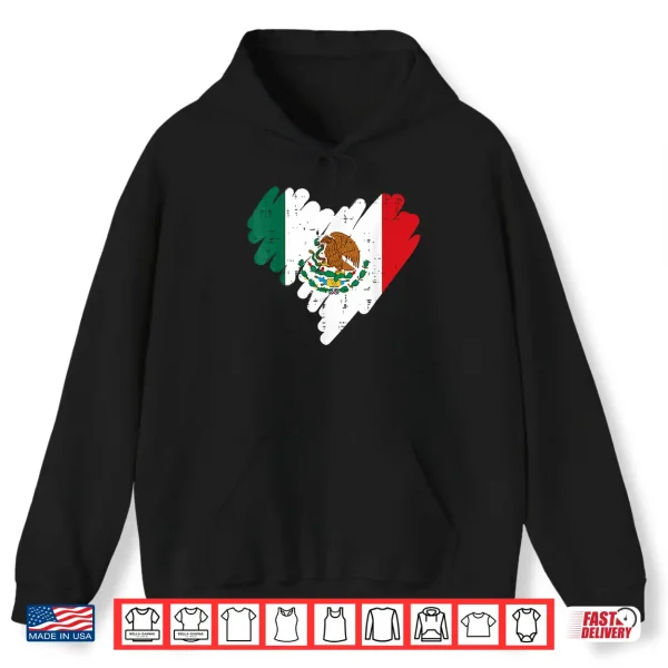 Hoodie Mexico Flag Heart Mexican Independence Day Women Girls Kids Shirt