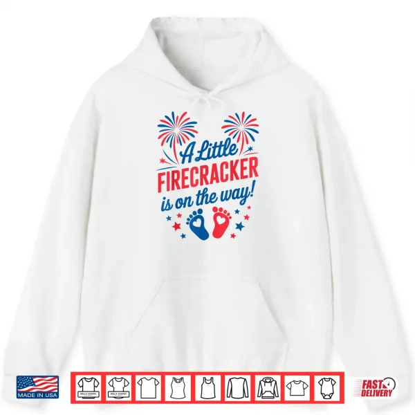 Mom 4Th Of July Baby Reveal Little Firecracker Is On The Way Shirt 1 Hoodie Mom 4th of July Baby Reveal Little Firecracker is on the Way Shirt