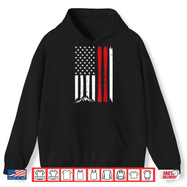 Hoodie Ski American Flag Skiing US Patriotic Skier 4th Of July Gift Shirt