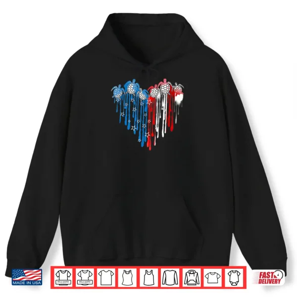 Hoodie Turtles USA Flag Stars Stripes 4th of July Independence Day Shirt