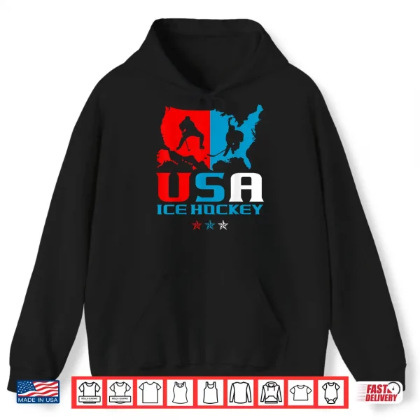 Hoodie USA Ice Hockey Independence Day American Flag Sports Women Kids Men Shirt