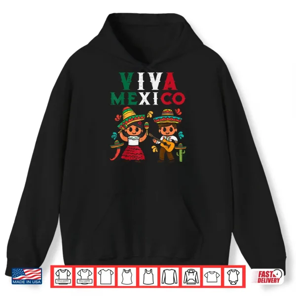 Hoodie Viva Mexico Boy Girl Maracas Guitar Mexican Independence Kid Shirt