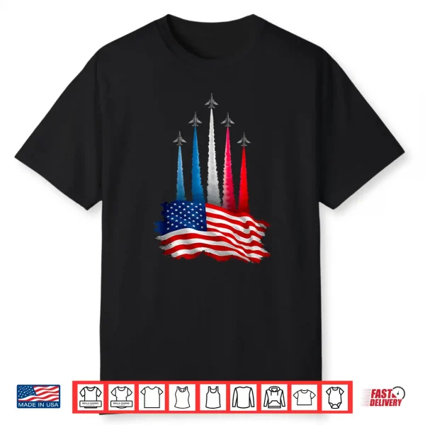 Independence Day American Flag Jet Planes Red White Blue Shirt