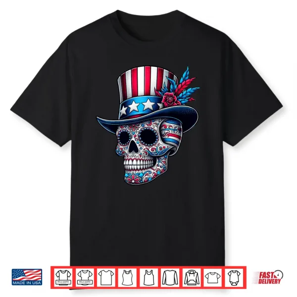 Independence Day Usa Patriot Skull 4Th Of July Sugar Skull Shirt