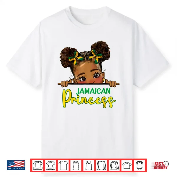 Jamaican Princess Messy Bun Girl Kids Toddlers Jamaica Flag Shirt