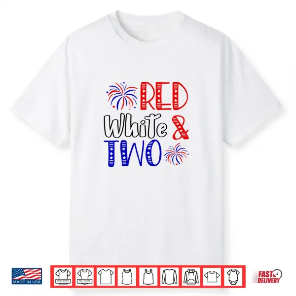 Kids Red White & Two 2Nd Birthday 4Th Of July Independence Day Shirt