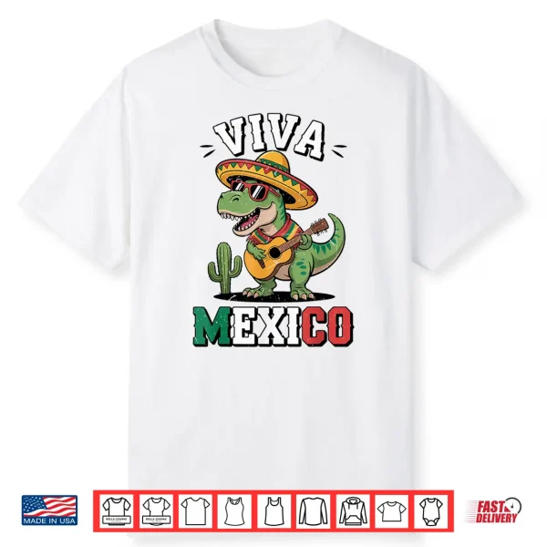 Kids Viva Mexico Shirt Boy Mexican Dinosaur Independence Day Shirt