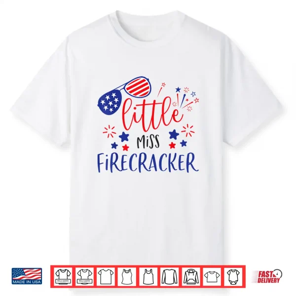 Little Miss Firecracker 4Th Of July Girl Toddler Outfit 2022 Shirt