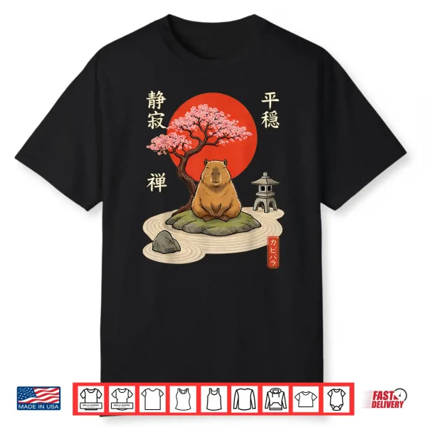 Meditation Japanese Garden Calm Relaxation Cute Zen Capybara Shirt