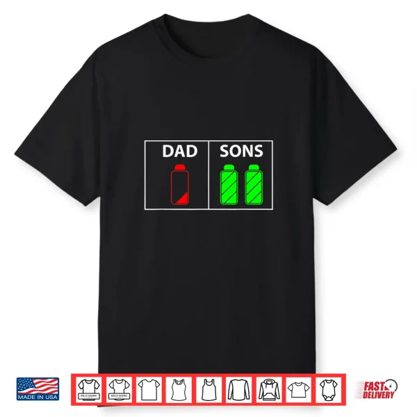 Mens Low Battery Dad Of Two Sons Or Twin Boys Father’S Day Gift Shirt