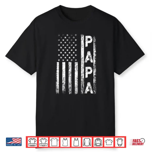 Mens Papa Vintage American Flag Father’S Day 4Th Of July Grandpa Shirt