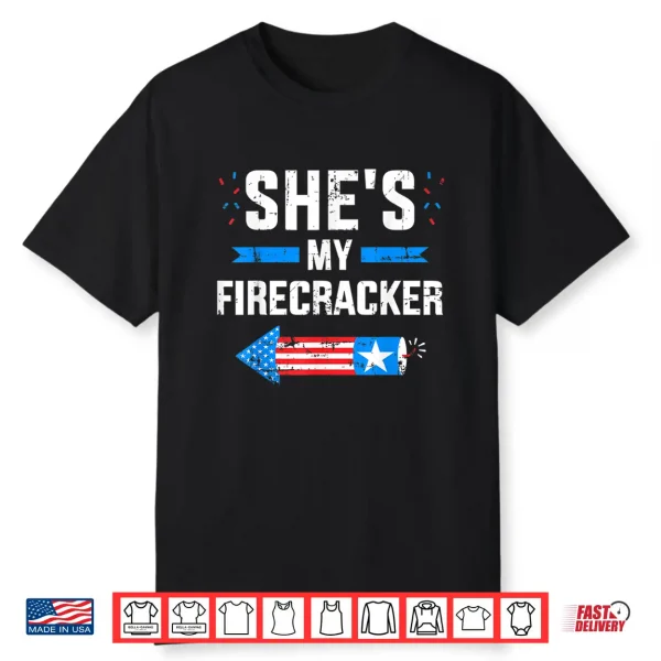 Mens She’S My Firecracker Matching Partner For 4Th Of July Couple Shirt