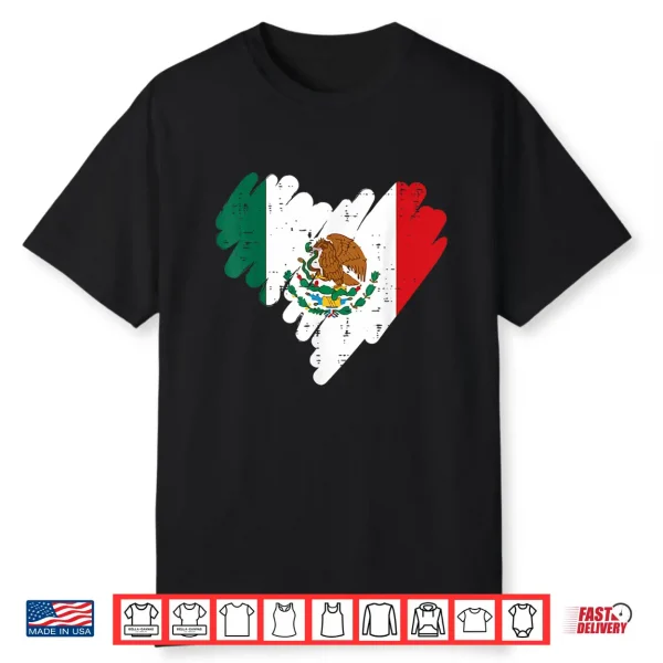 Mexico Flag Heart Mexican Independence Day Women Girls Kids Shirt