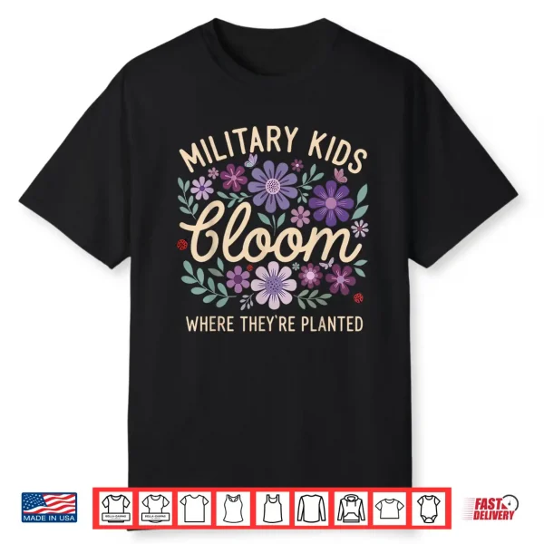 Military Kid Dandelion Bloom Where They’Re Planted Purple Up Shirt