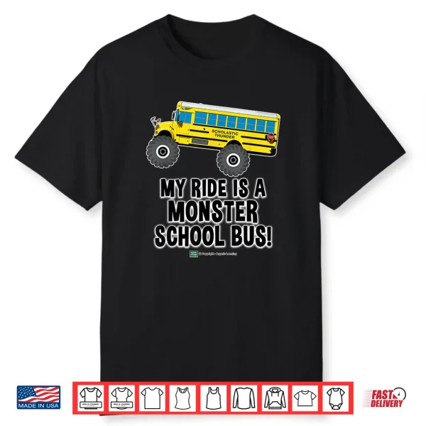 Monster School Bus Ride Funny Kids Big Wheel Truck Design Shirt