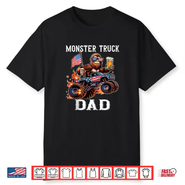 Monster Truck Dad Racing Bigfoot Beer Usa Flag Patriotic Shirt