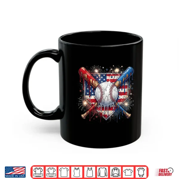 Mug 4th of July Baseball Drip Ice Cream Patriotic American Flag Shirt