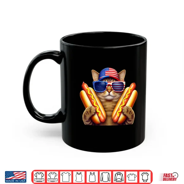 Mug 4th of July Hotdog Cat Funny Patriotic Cat USA Flag Wiener Shirt