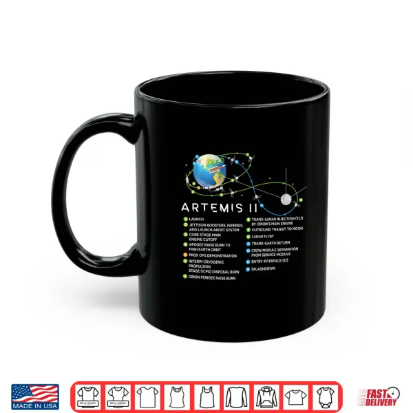 Mug Artemis II Lunar Mission Flight Path and Milestones Diagram Shirt