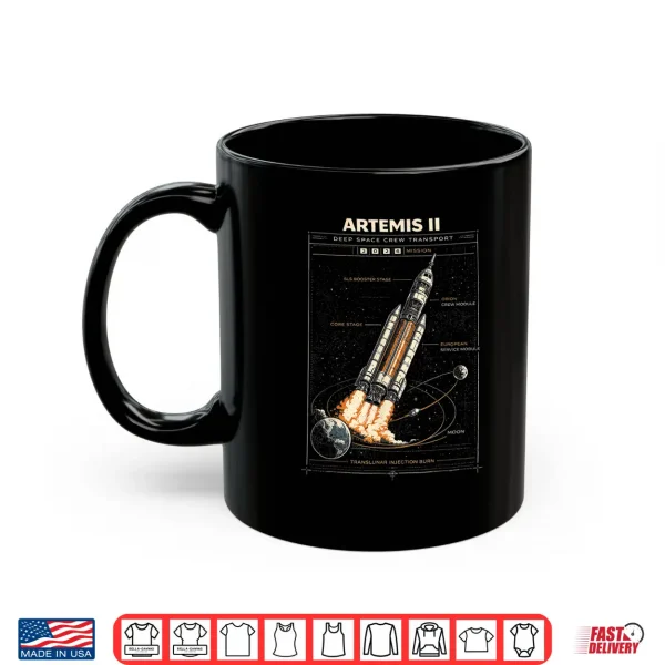 Mug Blueprint Space Rocket Launch Mission to The Moon Artemis 2 Shirt