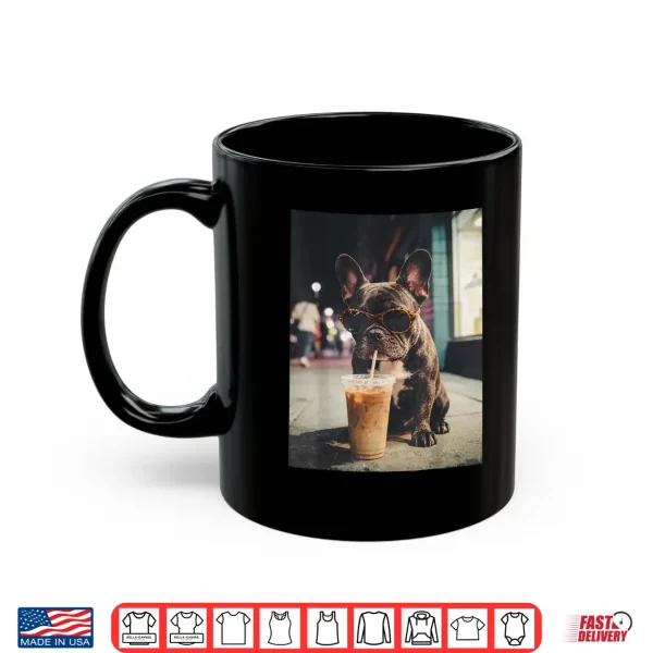 Mug French Bulldog Drinking Iced Coffee Funny Animal Shirt