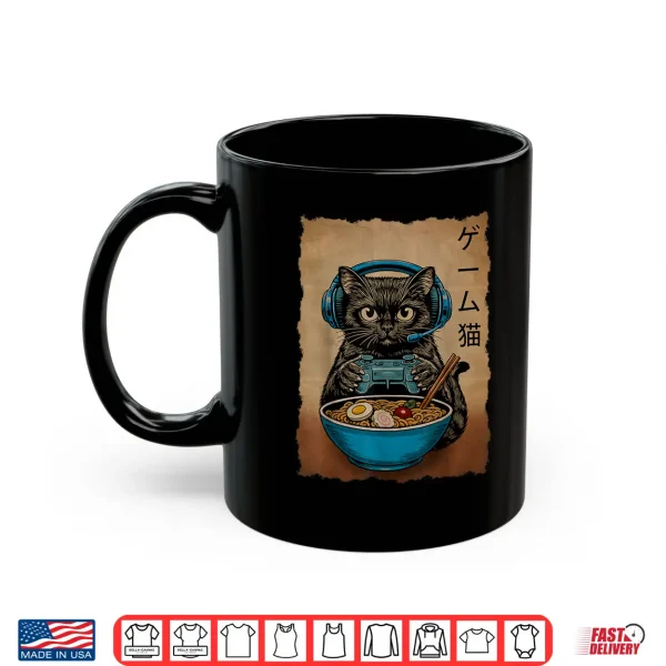 Mug Gamer Cat Funny Graphic Japanese Ramen Kawaii Cat Gaming Shirt