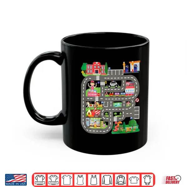 Mug Kids Play Cars on Dads Back Funny Fathers Day Race Track Shirt