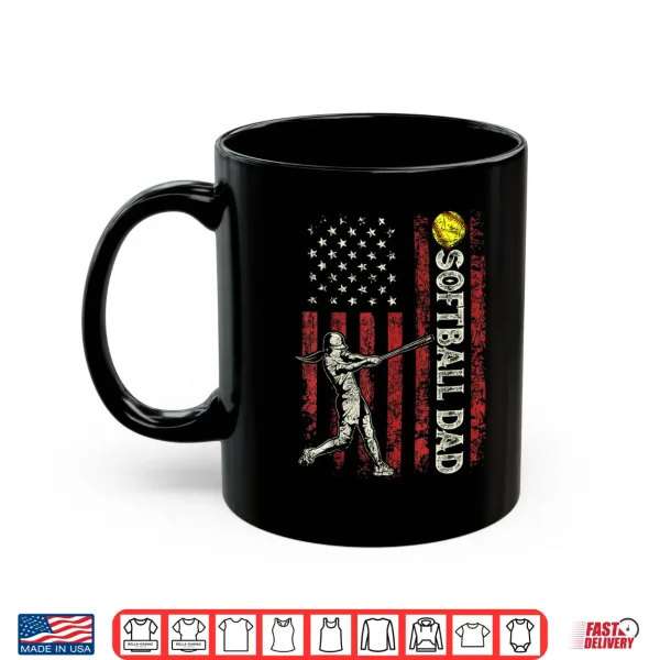 Mug Mens Softball Dad US Flag Gifts For Dad Men Patriotic Fathers Day Shirt