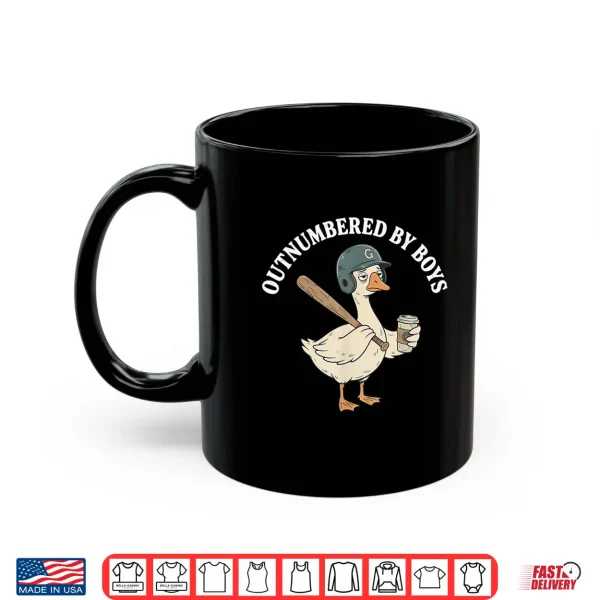 Mug Outnumbered By Boys Baseball Mom Funny Goose Shirt