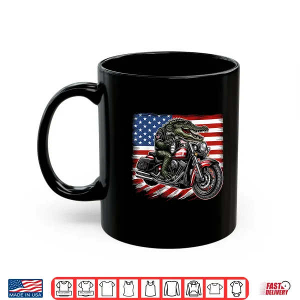 Mug Patriotic American Alligator Riding Motorcycle 4th of July Shirt