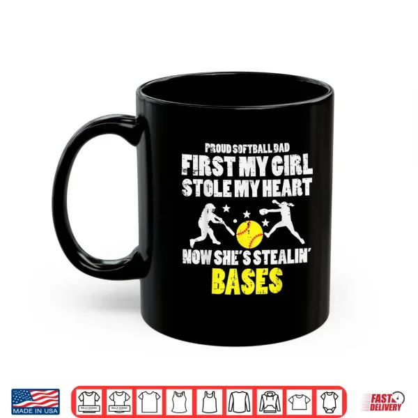 Mug Softball Dad Girl Stole My Heart Stealing Bases Fathers Day Shirt