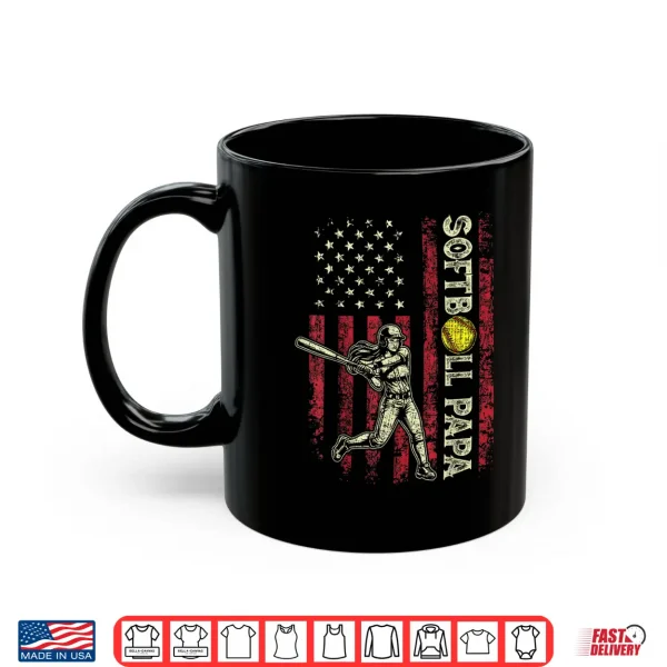 Mug Softball Papa American US Flag Patriotic Papa Fathers Day Shirt