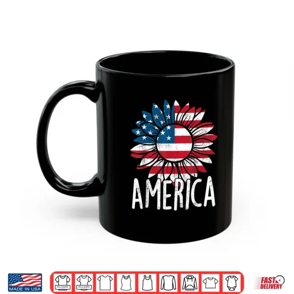 Mug Sunflower Independence Day USA American Flag 4th of July Shirt